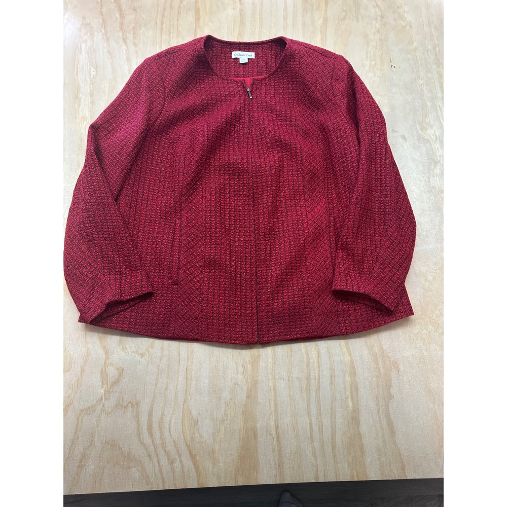 Coldwater Creek Red Black‎ Tweed Zip Front Jacket Plus Size 20-22 Wool Blend